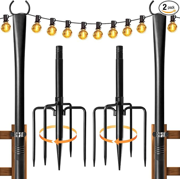 2 Pack String Light Poles for Outside, Thickened Metal Lights Hanger Pole Outdoor with Fork, Lighting Hanging Post | Lumora