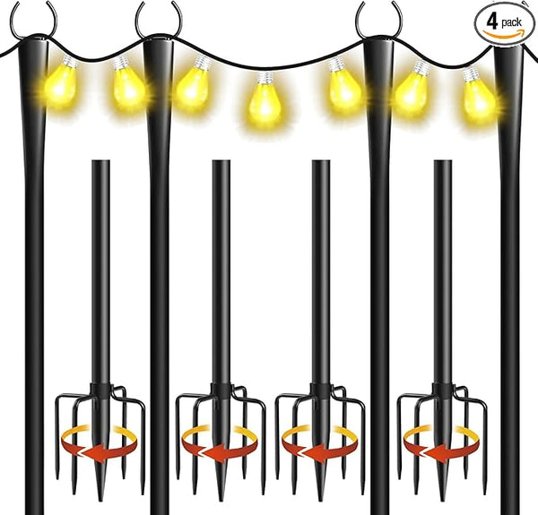 4 Pack 10Ft String Light Poles, Metal Poles with Fork for Outside Lights,Outdoor Metal Light Stand with Fence | Lumora