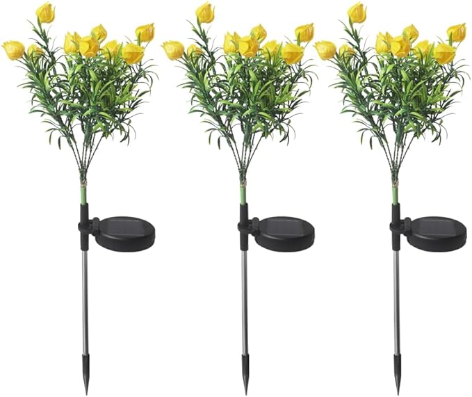 Solar Flower Lights Outdoor Realistic Tulip Gardenia Tree Lamps Wireless Design IP65 Waterproof Auto Day 6-8h/Night 8-10h Larger Solar Panel