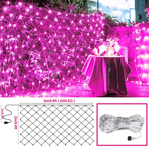 JMEXSUSS 200 LED Net Lights Outdoor, Pink, 9.8ft x 6.6ft, Plug in