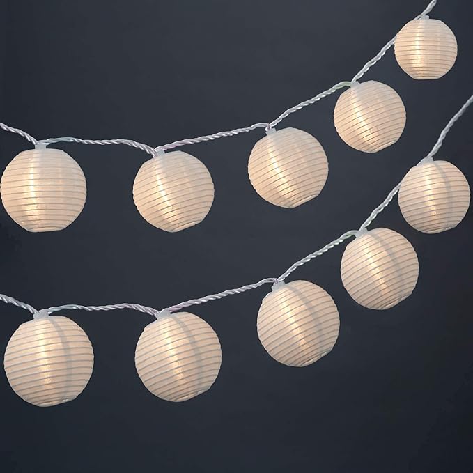 White Lantern String Lights Plug in, 8.5Ft Hanging Indoor Decorative String Lights with 10 Cute White Nylon | Lumora
