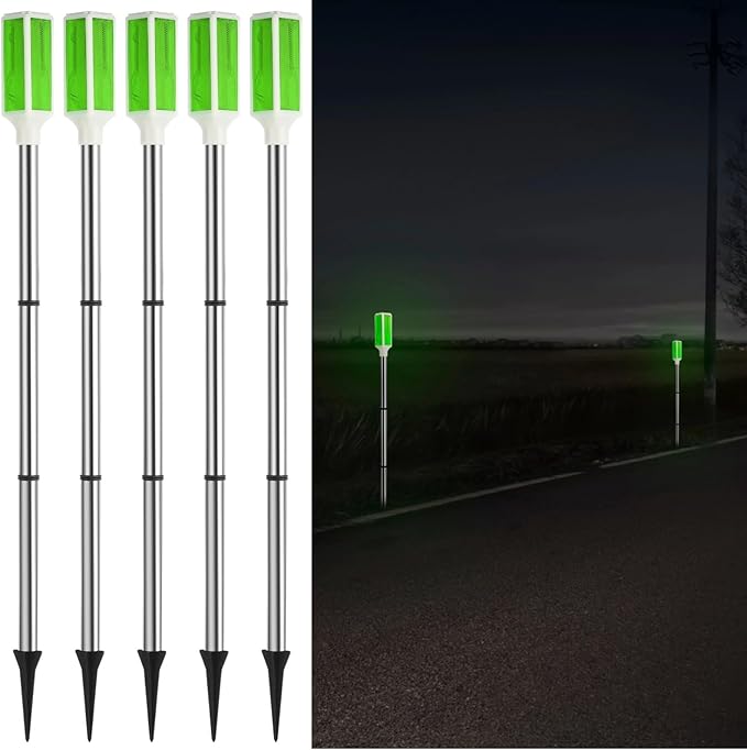 Joyibay 5 PCS Solar Powered Driveway Markers, Solar Warming Landscape Lights, Solar Outdoor Driveway Lights, Landscape Driveway Reflectors on Poles for Snow Road Yard (Green)