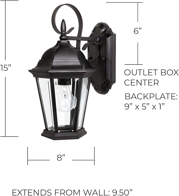 Capital Lighting 9726BK Carriage House Clear Glass Outdoor Wall Sconce, 15"H x 8"W, 1-Light 100 Watt, Black
