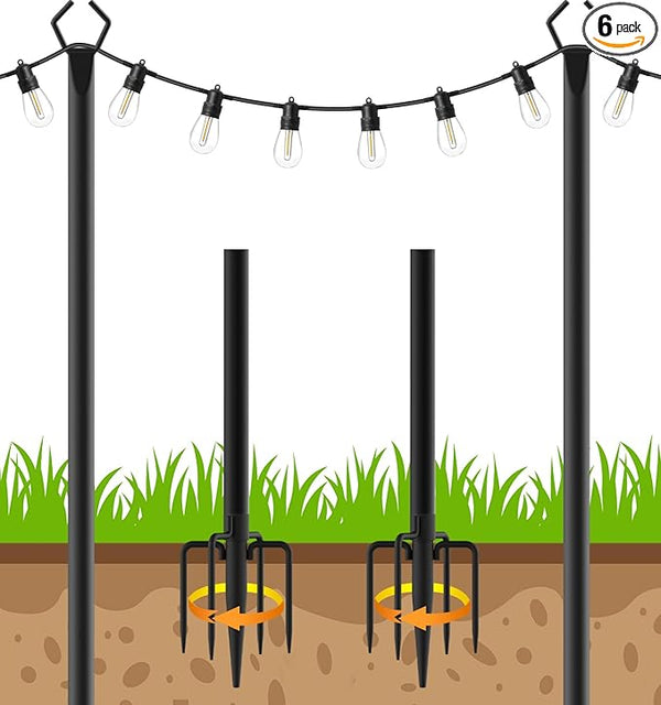 2 Pack String Light Poles, Outdoor String Light Pole 10ft Forked Metal Light Pole with Adjustable Outdoor Light | Lumora