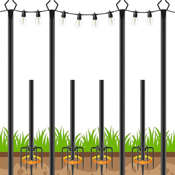 4 Pack 10 FT String Light Poles,Metal with Fork Lights Poles for Outdoor String Light, Rustproof Heavy Duty for | Lumora