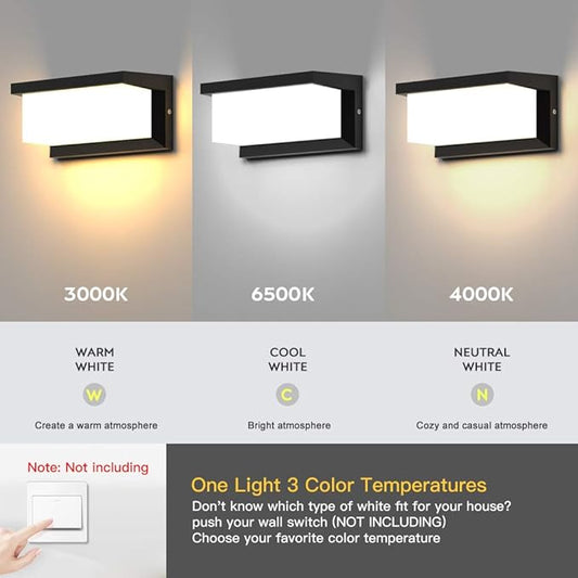 Sytmhoe Exterior Light Fixture,2Packs Outdoor Wall Light Fixture,LED Wall Sconce 3-Color-Changeable Wall Mounted Lamps,Matte Black Porch&Patio Light Outdoor,IP65 Waterproof for Hallway Stairs Gardens