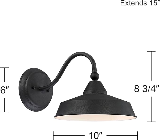 John Timberland Willard Rustic Industrial Farmhouse Outdoor Barn Light Fixture Textured Black LED Gooseneck 8 3/4" | Lumora