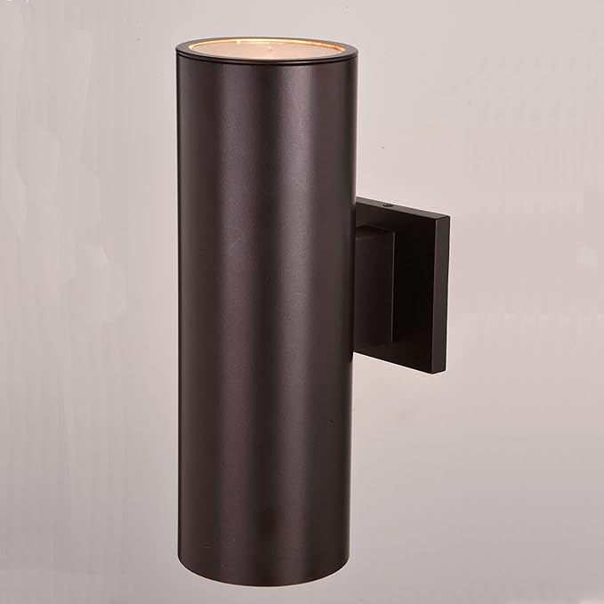VAXCEL Chiasso Modern Outdoor Porch Light, 5" W x 14.25" H 2-Light Deep Bronze Cylinder Wall Sconce, Waterproof Up | Lumora