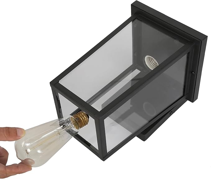 LALUZ Black Outdoor Wall Lights for House, Modern Farmhouse Porch Patio Lights Outdoor Wall Mount with Clear Glass, Waterproof Rectangular Exterior Outdoor Sconce Wall Lantern Light Fixture