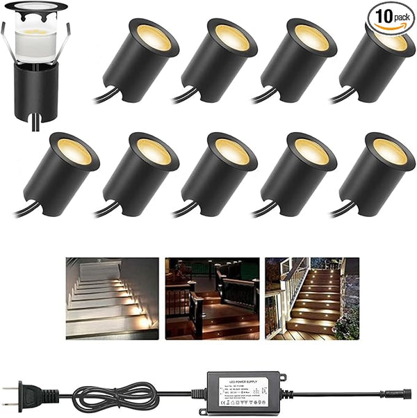 Recessed LED Deck Lights Kits with Protecting Shell,10Pack Φ1.18 IP67 Waterproof 12V Low Voltage Embedded Step | Lumora