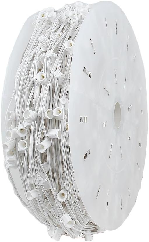 Novelty Lights 1,000 Feet C7/E12 Socketed Wire Spool, 24 Inch Spacing, White Wire 10 Amp SPT-2 Commercial Grade | Lumora