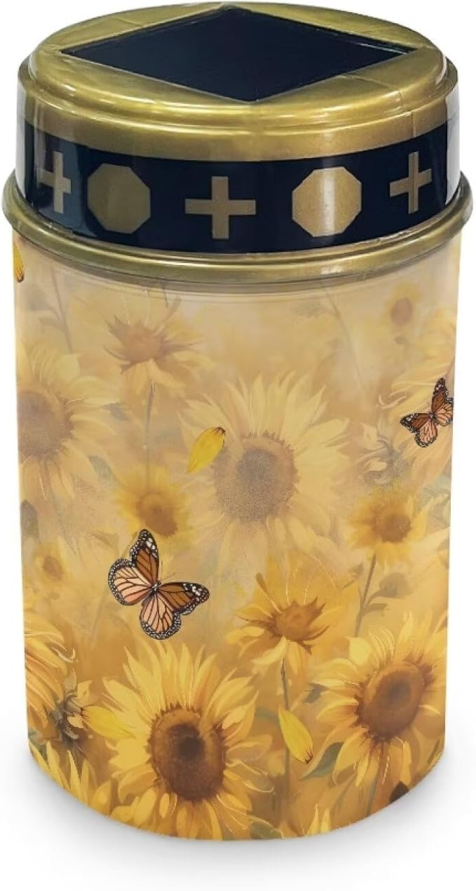 Sunflower Butterfly Solar Lights Outdoor Waterproof Garden Light Stake Flameless Yard Solar Lights Fashion Grave Memorial Lamp for Desk Deck Pathway Tombstone Garden Lighting