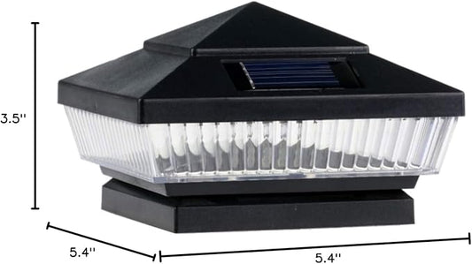 4-Pack Solar Black Post Deck Fence Cap Lights for 4" X 4" Wood Post With White LEDs and Vertical-lined Clear Lens-GREEN NATURAL SOLAR