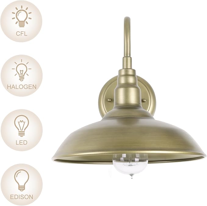 10 Inch Gooseneck Barn Light for Farmhouse, Brass Exterior Barn Style Light Fixture with Wall Mount, Outside Goose | Lumora