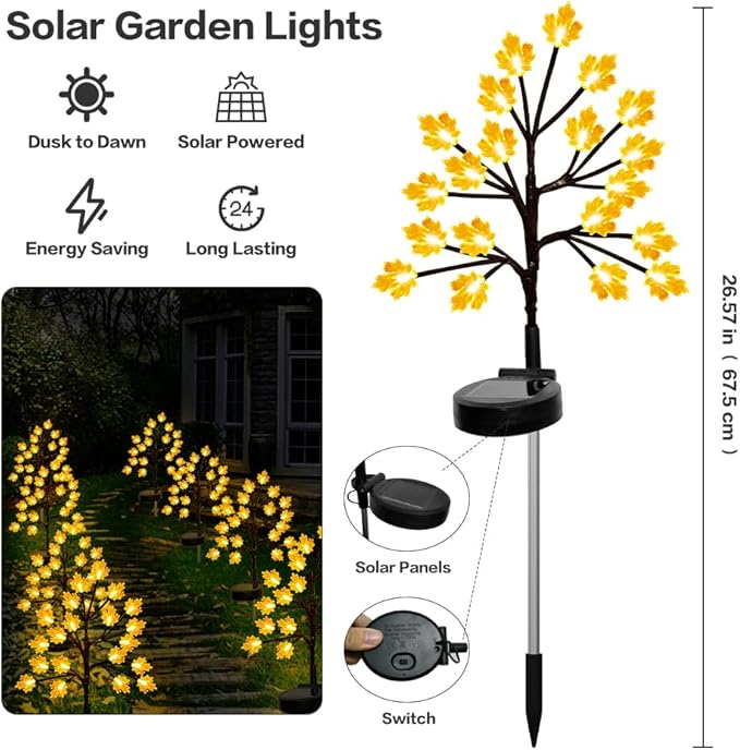 Solar Fall Lights for Thanksgiving Day Decorations Outdoor,2PACK 40LED Artificial Maple Tree for Fall Party Gifts | Lumora