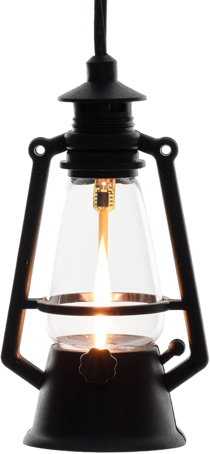 10 Light LED Flicker Flame Plastic Oil Lamp String Set, 20ft Black Wire – Indoor/Outdoor Vintage Flame Effect | Lumora