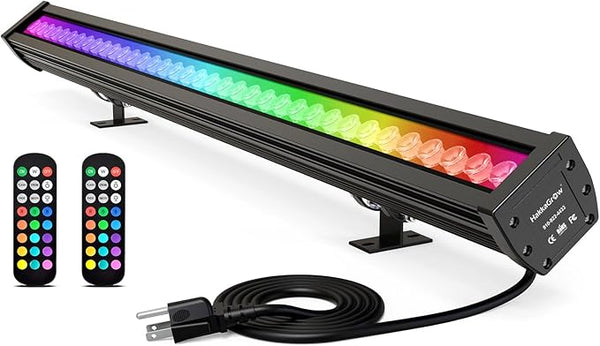 LED Wall Washer Light with RF Remote, 144W Color Changing Linear Wall Light Bar, 120V Waterproof Dimmable RGBW | Lumora