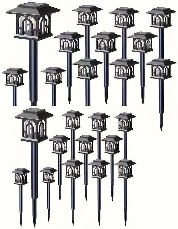 Solar Outdoor Path Lights, Waterproof LED Landscape Garden Lights, Black Grid Design, 15.7 Inch Height, 700mA Battery (Multicolour, 6-Piece Set)