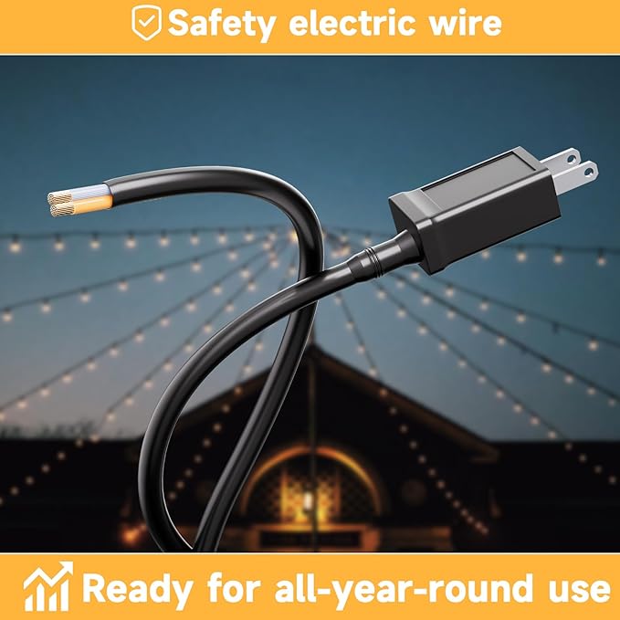 Outdoor Safety String Lights 150FT - Commercial Grade Low Voltage Strand with 60 S14 Shatterproof Bulbs for Tree Garden Yard bistro Cafe | Warm Yellow 3500K Party Lights | IP65 Waterproof | UL Listed