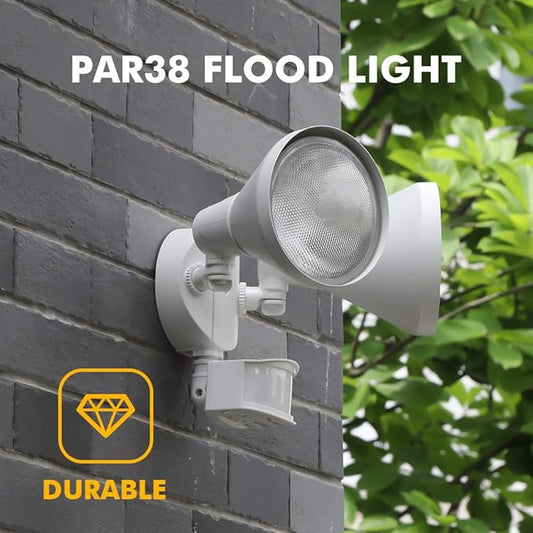 LUTEC 180-Degree 2-Head Motion-Activated Flood Light 300 Watt Halogen Motion Activated Integrated Dual-Head Floodlight Outdoor, Waterproof Exterior Security Wall Light for Patio, Garden, Yard, White