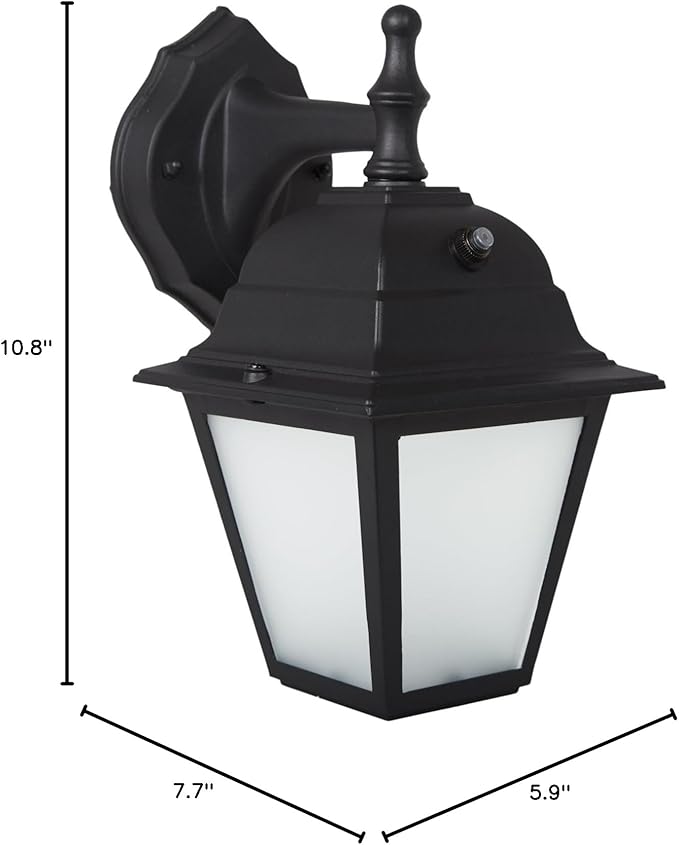 Maxxima LED Porch Lantern Outdoor Wall Light, Black with Frosted Glass, Photocell Sensor, 700 Lumens, Dusk to Dawn | Lumora