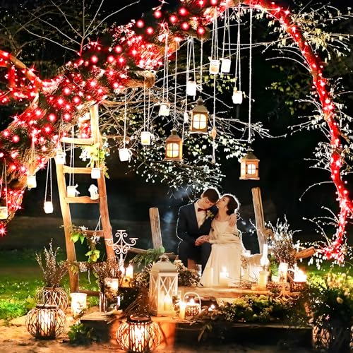 KNONEW 400FT 1200LED Green Wire Outdoor Fairy Lights Plug in Red Christmas