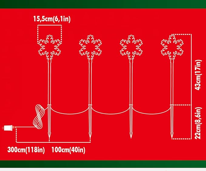 LAMPHOME Shooting 17" 568LED Snowflake Lawn Stake Light Super-Bright White 4 Stakes Total Christmas Outdoor Decoration with UL Standard Adaptor for Outdoor Pathway Lawn Holiday Party Home