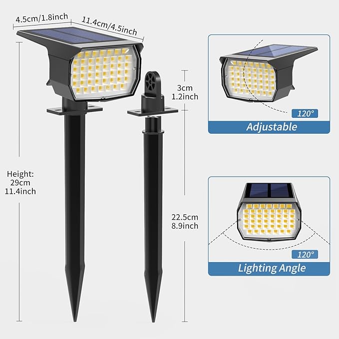 Solar Spot Lights Outdoor Waterproof IP65, 12 Pack Landscape Spotlights with 46 LEDs, 3 Modes Auto On/Off Solar | Lumora