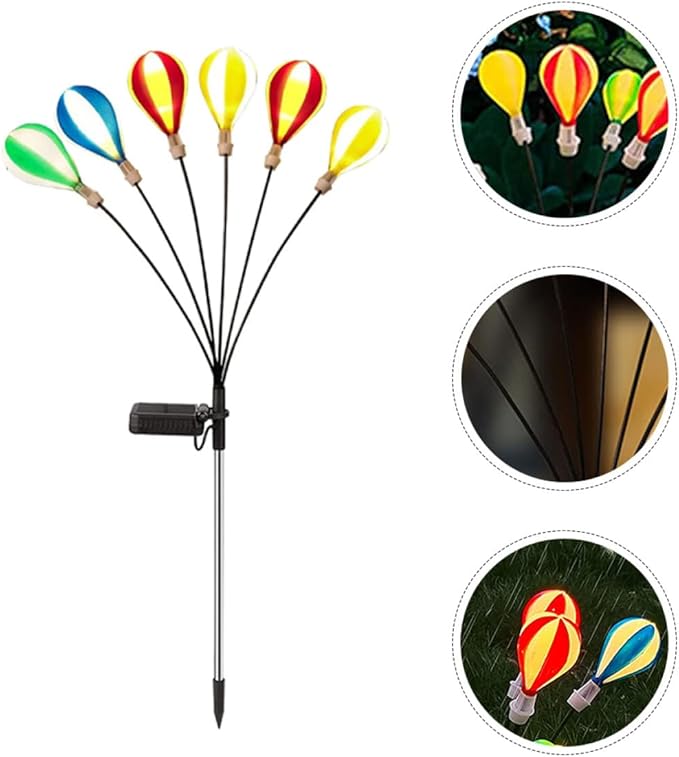 2pcs Solar Powered Hot Air Balloon LED Stake Lights for Outdoor Garden Lawn, Decorative Solar Pathway Lights with Firefly Effect for Patio and Camping
