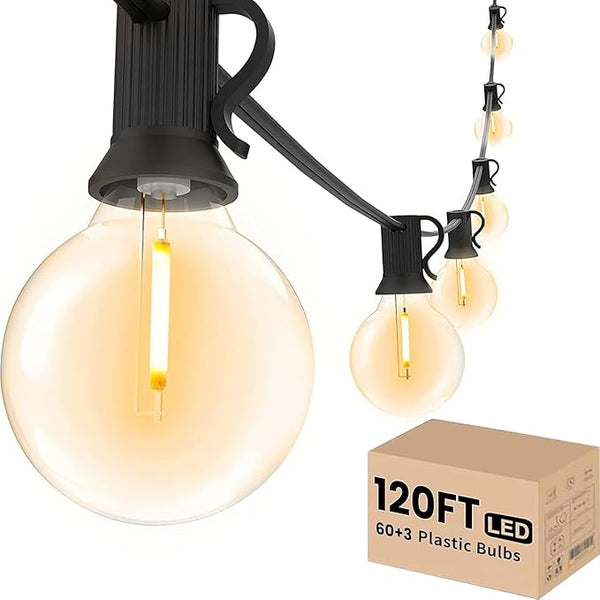 Svater Outdoor String Lights 120 FT, Patio Light with 63 Shatterproof LED Bulbs, Outside Plastic Hanging G40 Globe | Lumora