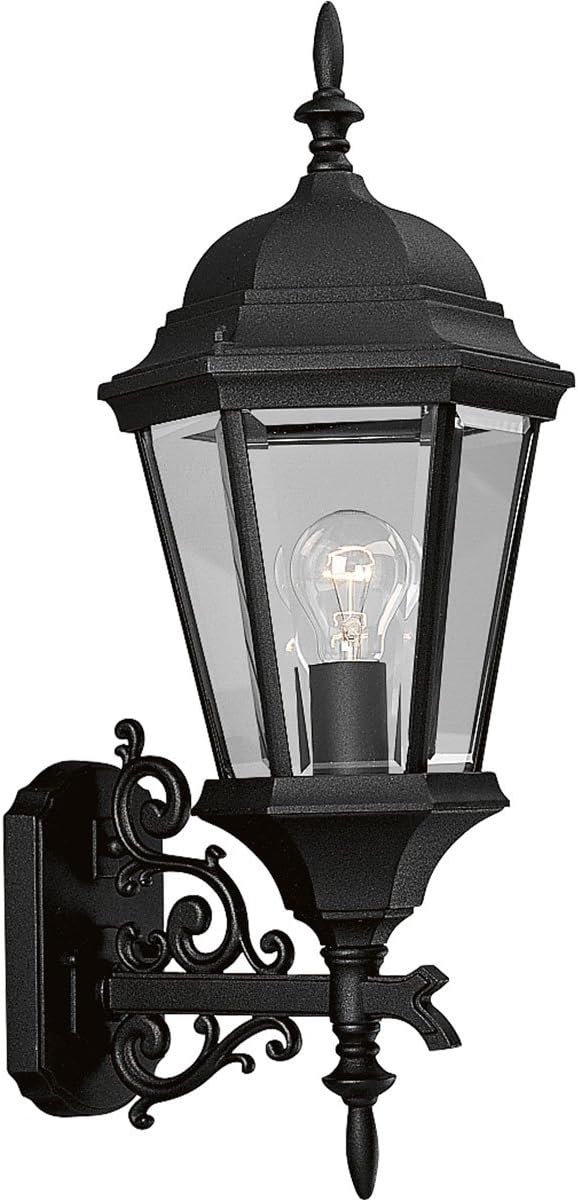 Progress Lighting Welbourne Collection 1-Light Clear Beveled Glass Traditional Outdoor Large Wall Lantern Light Textured Black