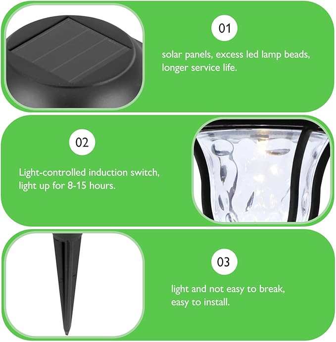 TEHAUX 10pcs Solar Garden Lights Outdoor Waterproof Warm White LED Landscape Path Lights for Lawn Patio Yard Decor Solar Powered