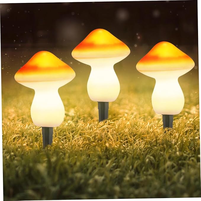 Hemoton Solar Powered Outdoor Garden Lights Led Mushroom Stake Lamp Auto-dimming Solar Pathway Light