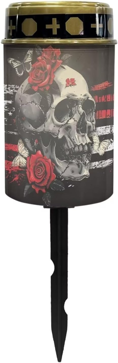 Skull Rose Flag Cemetery Solar Lights Solar Powered Garden Stake Lights Decorative Lights for Cemetery Grave Yard | Lumora