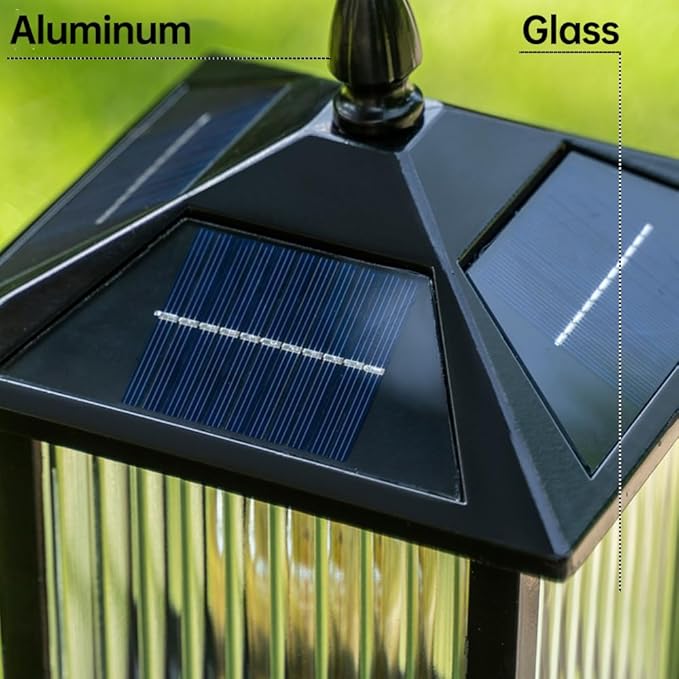 Solar Pathway Light Vintage Square Landscape Path Light Black Aluminum Bollard Lantern Solar Waterproof LED Bollard Lighting Fixture for Courtyard Garden Lawn Porch Patio