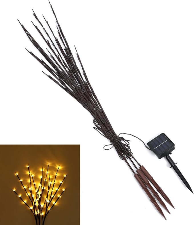 VICASKY Solar Christmas Lights Planters Birch Tree Fairy Branches Outdoor Planter Decorations 60 LEDs Powered Artificial Branch Twig Lighted Willow Thanksgiving Home