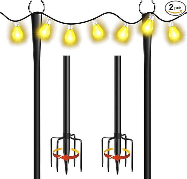 2 Pack 10Ft String Light Poles, Metal Poles with Fork for Outside Lights,Outdoor Metal Light Stand with Fence | Lumora