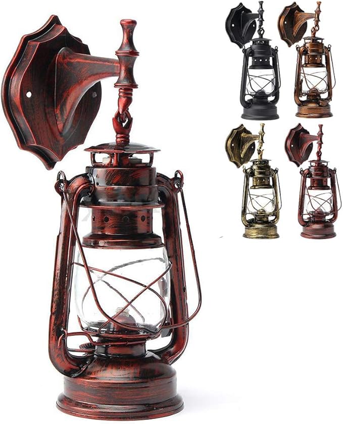 FIKNEE Rustic Wall Lantern Light Retro Antique Vintage Lamp Porch Light Fixtures Outdoor Wall Sconce Outdoor Lighting Garden Yard (Brown)