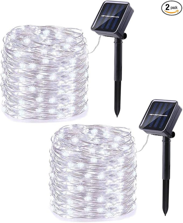 Lomotech Solar String Lights Outdoor - 2 Pack Total 66ft 200LED Solar Fairy Lights Waterproof 8 Modes Twinkle | Lumora