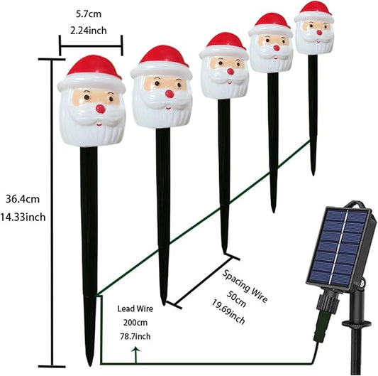 FANFX Christmas Solar Powered Lights, Pathway Markers Walkway Lights with Automatic Charging/Lighting, Xmas Waterproof Decorations for Outdoor Pathway Garden Yard Patio(5PCS Santa)