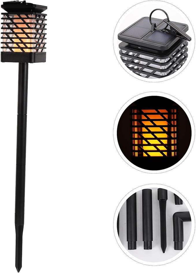 balacoo Vintage Solar Landscape Path Light, Outdoor Garden Solar Lamp with Warm Black Geometric Shade, Ground Stake and Wall Mount for Patio Lawn Night Lighting