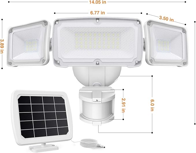 GLORIOUS-LITE Solar Security Lights 2400mAh LED Motion Sensor Light Outdoor, Rechargable 1600lm Solar Flood Light | Lumora
