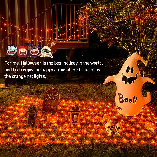JMEXSUSS 200 LED Orange Net Lights for Halloween, Plug in, 9.8ft x 6.6ft