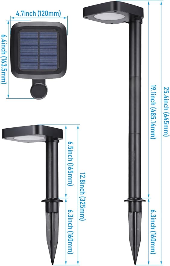 LEONLITE 2CCT Solar Landscape Pathway Lights Outdoor, 50/100% Dimmable, Auto Dusk to Dawn, Solar Powered Lights for Garden, Sidewalk, 2700K Soft White /4000K Cool White, IP65, 120lm, Black, Pack of 6