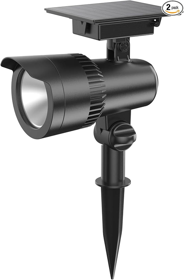 2-Pack Solar Powered Black Spotlights, High/Low Lumens, Adjustable Panel, IP65 - Outdoor Security Flood Light | Lumora
