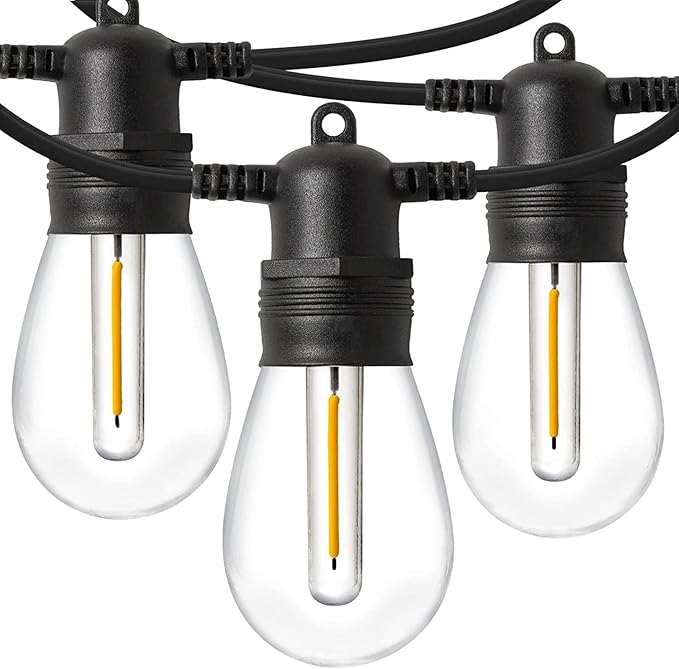 LED Outdoor String Lights with Dimmable Edison Vintage Shatterproof Bulbs and Commercial Grade Weatherproof Strand Heavy-Duty Decorative Cafe, Patio, Market Light