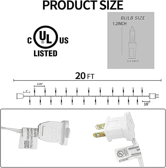 TW SHINE Christmas String Lights, 20FT 100 Count Incandescent White Wire Christmas Mini Lights, Waterproof Xmas String Lights for Outdoor Indoor Home Party Yard Decorations, Red