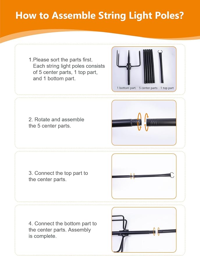 6 Pack 9FT String Light Poles for Outdoor,Metal Lights Hanging Pole Outside with Fork,Light Stand for Patio | Lumora