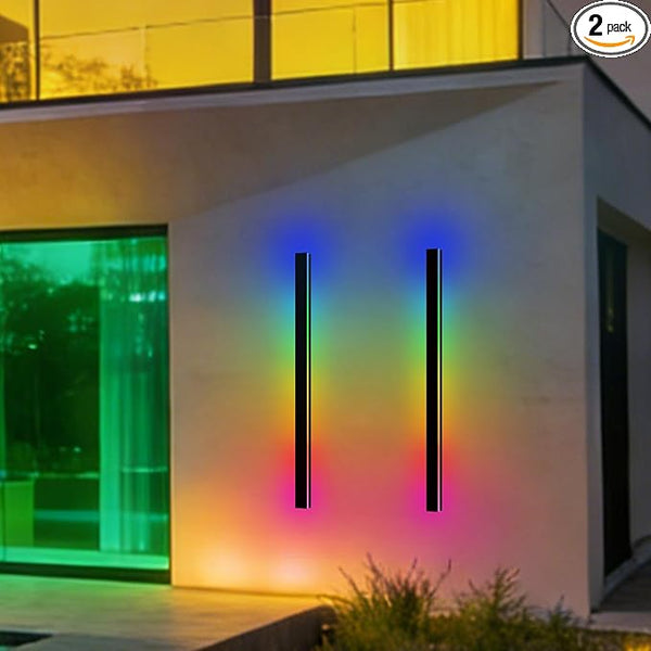 RGB Outdoor Wall Lights, Ip65 Waterproof Linear Led Modern Wall Sconce, 7 Colors and 358 Light Effects, Dimmable | Lumora