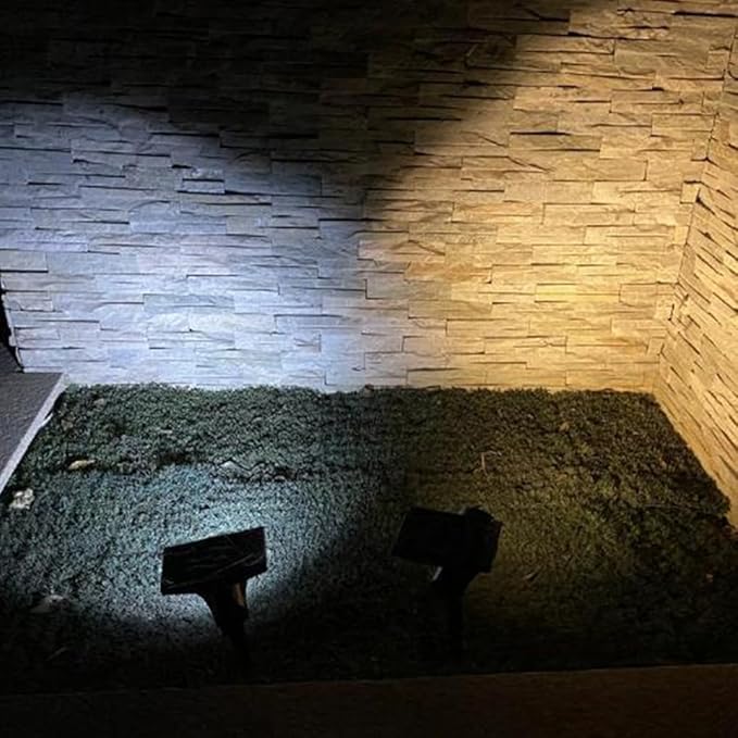 6500k,Solar Warm White Spot Lights Outdoor 2PK, Solar Powered LED 2800K Landscape Lighting Low Voltage IP65 Waterproof Auto On/Off Spotlights for Outside Garden Yard Landscape